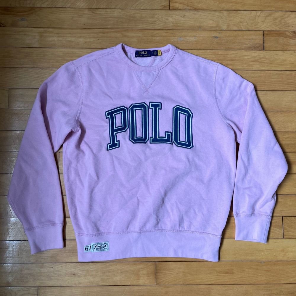 Polo Ralph Lauren Pink Varsity Logo Crewneck Sweatshirt Mens Small Collegiate